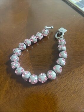 Otazu vintage Silver Beaded Bracelet with Pink Swarovski Crystal Accents